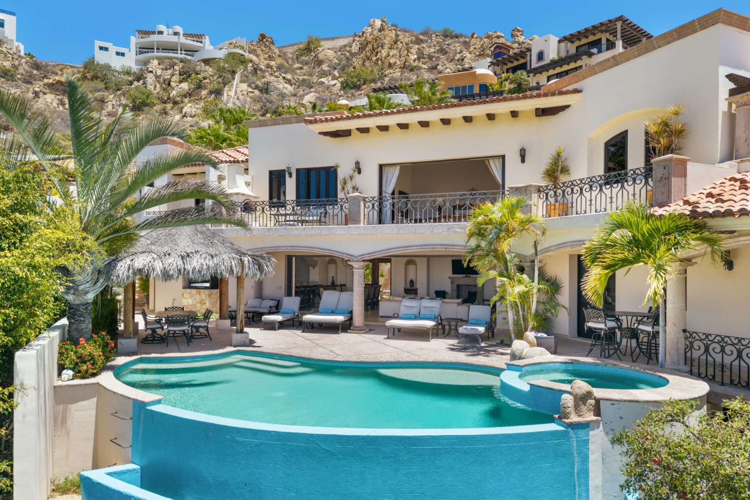 Pedregal Pedregal Csl First time on the market, Villa Antigua is a six-bedroom, seven-bathroom residence located within the prestigious community of Pedregal, offering a rare opportunity to own a timeless property in Cabo's most exclusive neighborhood.Antigua blends classic Mexican architecture with hacienda-style furnishings, creating an atmosphere of inviting and understated luxury. Dramatic architectural details and exceptional craftsmanship are evident throughout, including stone columns, marble floors, and tasteful designer dรฉcor in warm earth tones.Its spacious layout includes six generously sized bedrooms, ideal for both private enjoyment and high-end rental use. The upper level bedrooms provide enhanced privacy, beautiful ocean for sale