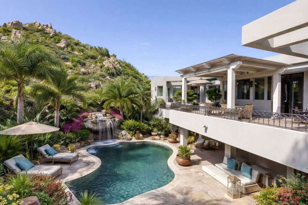Pedregal Pedregal Csl Tucked into the lush mountains of Pedregal, this residence offers rare privacy, land value, and untapped potential. Its standout feature is the expansive green zone beside the pool--a true rarity in Pedregal, where landscaping and usable outdoor space significantly elevate long-term value. This alone positions the property as a compelling investment. The home includes four bedrooms with lock-out closets, two separate entrances, a chef's kitchen with GE Monogram appliances and an aqua granite island, plus essentials like a generator and storm shutters. Ocean, hillside, and lush garden – Casa Aqua, Cabo San Lucas, BS